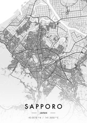 Sapporo City Map White