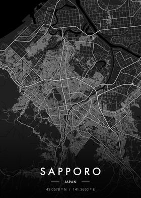 Sapporo City Map Dark