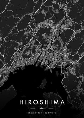 Hiroshima City Map Dark