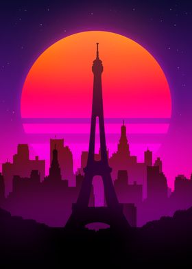 synthwave eiffel tower