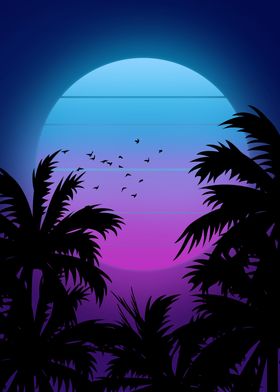 palm sunset synthwave 