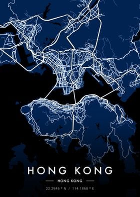 Hong Kong City Map Blue