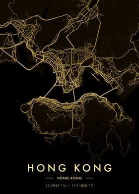 Hong Kong City Map Gold