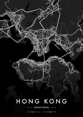 Hong Kong City Map Dark