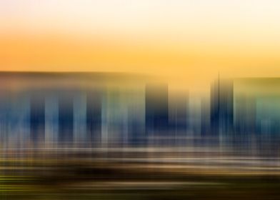 Cityscape mirage by sunset