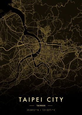 Taipei City Map Gold