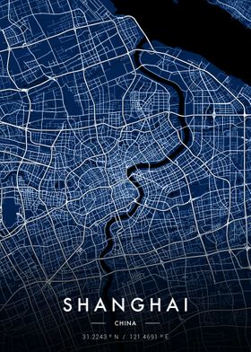 Shanghai City Map Blue