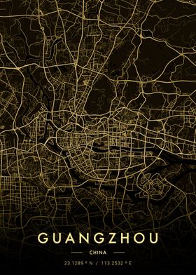 Guangzhou City Map Gold