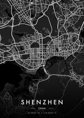 Shenzhen City Map Dark