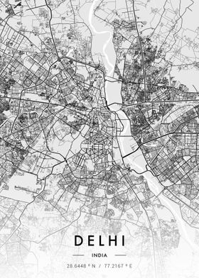 Delhi City Map White