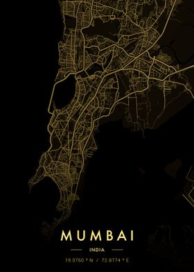 Mumbai City Map Gold