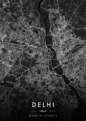 Delhi City Map Dark