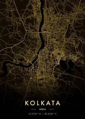 Kolkata City Map Gold