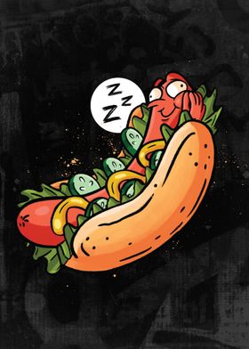 Cartoon Hot dogs sleeping