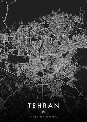 Tehran City Map Dark