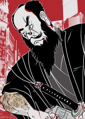Yakuza with gun and katana
