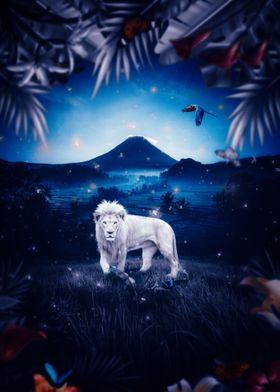 White Lion Jungle Night