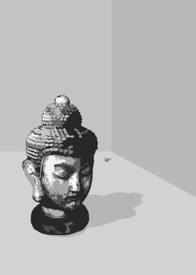Buddha head in empty room