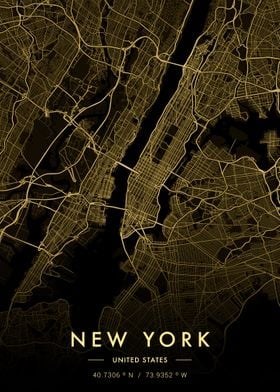 New York City Map Gold