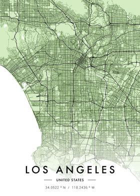 Los Angeles City Map Green