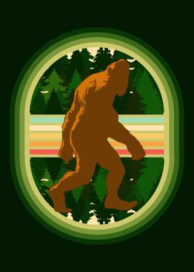 Bigfoot walking past trees