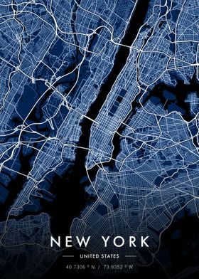 New York City Map Blue