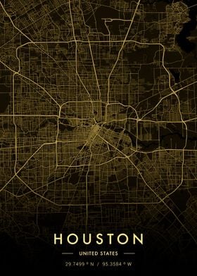 Houston City Map Gold