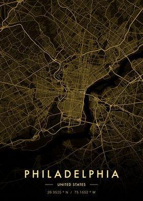 Philadelphia City Map Gold