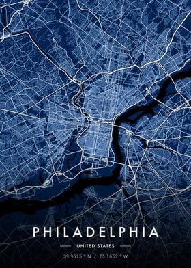 Philadelphia City Map Blue