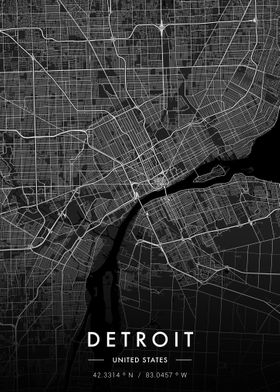 Detroit City Map Dark