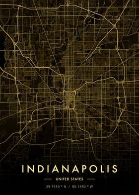 Indianapolis City Map Gold