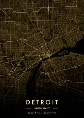 Detroit City Map Gold