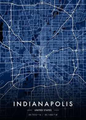 Indianapolis City Map Blue