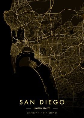 San Diego City Map Gold