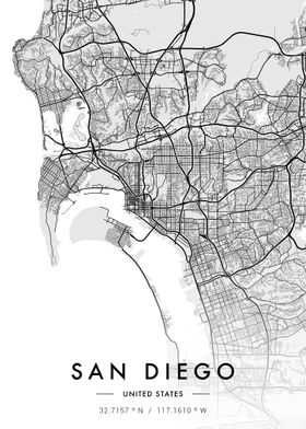 San Diego City Map White