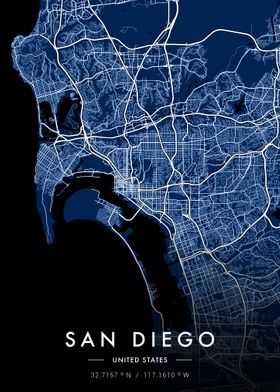 San Diego City Map Blue