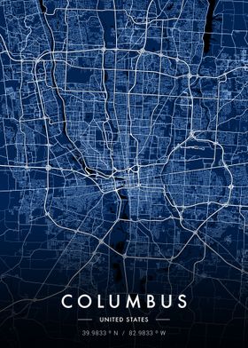 Columbus City Map Blue