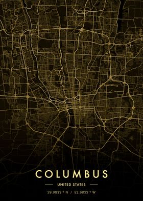 Columbus City Map Gold