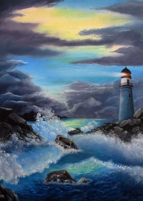 Stormy ocean lighthouse