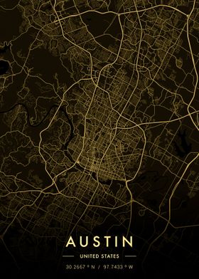 Austin City Map Gold