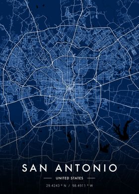 San Antonio City Map Blue