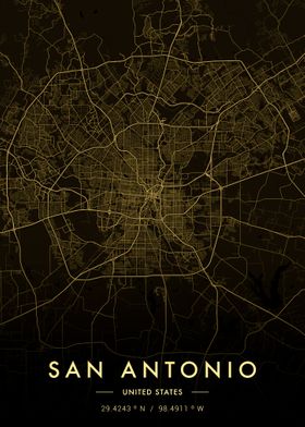 San Antonio City Map Gold