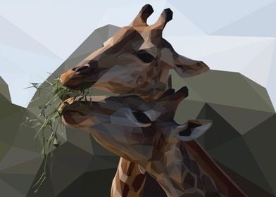 Low Poly Giraffes Eating