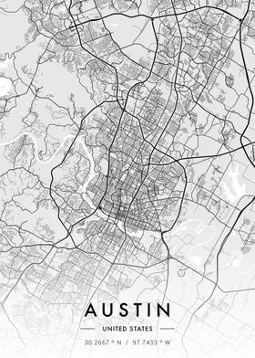 Austin City Map White