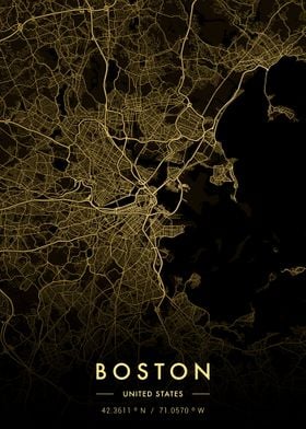 Boston City Map Gold