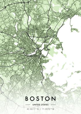 Boston City Map Green