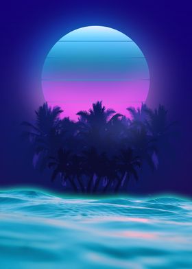 synthwave palm sunset