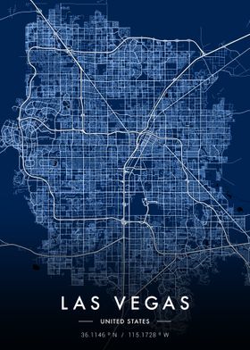 Las Vegas City Map Blue