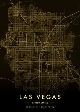 Las Vegas City Map Gold