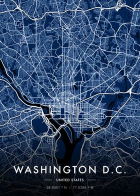 Washington City Map Blue